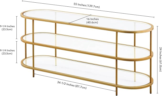 Henn&Hart Oval TV Stand for TV's up to 60" in Brass, TV Stands for the Living Room - LeafyLoom