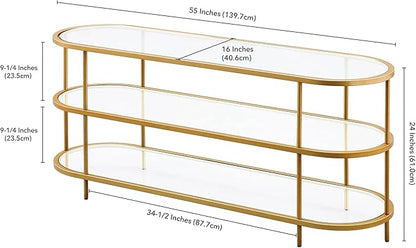 Henn&Hart Oval TV Stand for TV's up to 60" in Brass, TV Stands for the Living Room - LeafyLoom