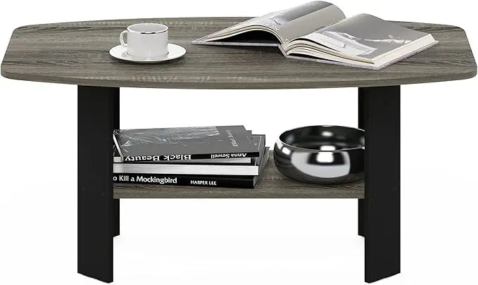 Furinno Simple Design Coffee Table, French Oak Grey/Black - LeafyLoom