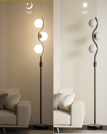 Lightdot 60IN Dimmable (Brightness Adjustable) Black Floor Lamp, Mid Century Standing Lamps with 3 Globe Soft Warm White Eye Care 3000K Bulbs Included, Modern Tall Lamp for Bedroom Office - LeafyLoom