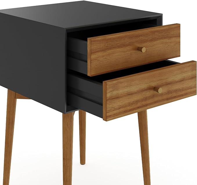 Nathan James Harper Modern Nightstand Side Accent or End Table with Storage Drawer, Set of 2, Black/Brown - LeafyLoom