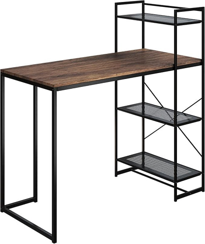 Lavish Home 80 BLT-SHF All-in-One Computer Desk with Shelves for Home Office, Bedroom, or Craft Table, Rustic Brown & Black - LeafyLoom