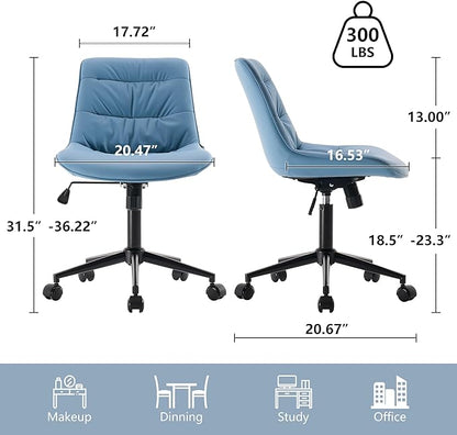 Kidol & Shellder Armless Office Chair Desk Chair Comfy Makeup Vanity Chair with Back Ergonomic Swivel Chair Home Office Desk Chairs with Wheels Rolling Computer Chair Bedroom Accent Chair(Blue) - LeafyLoom