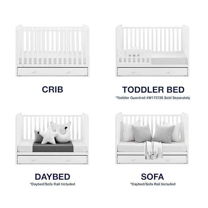 Delta Children babyGap Graham 4-in-1 Convertible Crib with Storage Drawer + Brannan Bear Bookcase with Bins + Brannan Bear Wall Shelf with 4 Hooks, Bianca White (Bundle) - LeafyLoom