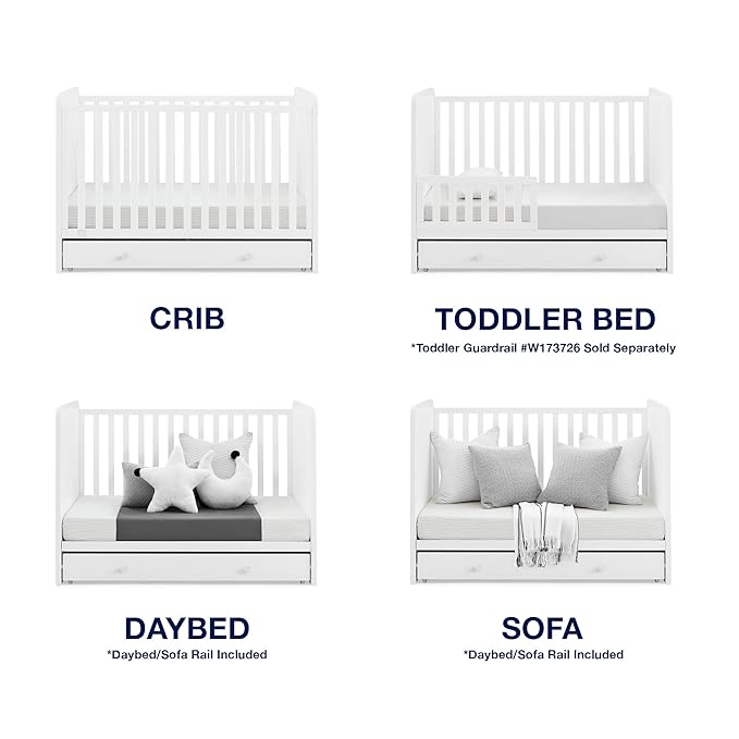 babyGap by Delta Children Graham 4-in-1 Convertible Crib with Storage Drawer TrueSleep Crib and Toddler Mattress (Bundle), Bianca White - LeafyLoom