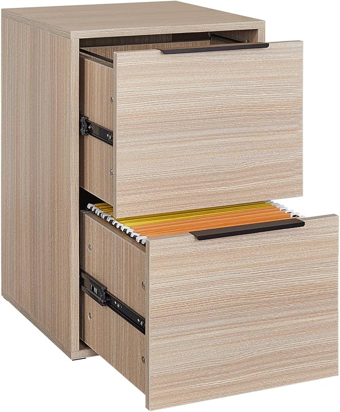 2 Drawer Wood File Cabinet,Vertical Wooden Storage Filing Cabinet for A4 or Letter Size,Under Desk Storage Cabinet for Home Office,Beige - LeafyLoom