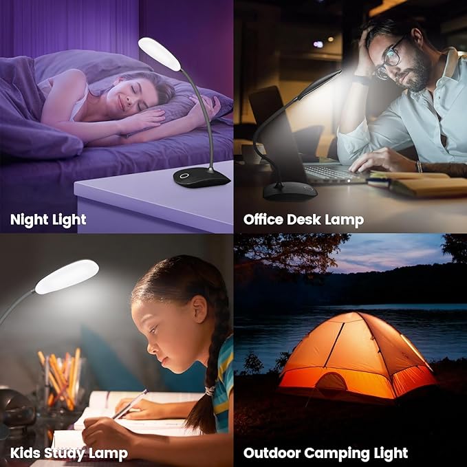 Battery Powered Desk Lamp, Portable Lamps Rechargeable 3 Color Modes Touch Control Stepless Dimming, Wireless Desk Lamp with 2000mAh, Small LED Table Light for Dorm Study Office Bedroom,Black - LeafyLoom