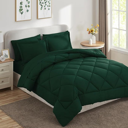 CozyLux Full Comforter Set with Sheets 7 Pieces Bed in a Bag Emerald Green All Season Bedding Sets with Comforter, Pillow Shams, Flat Sheet, Fitted Sheet and Pillowcases - LeafyLoom