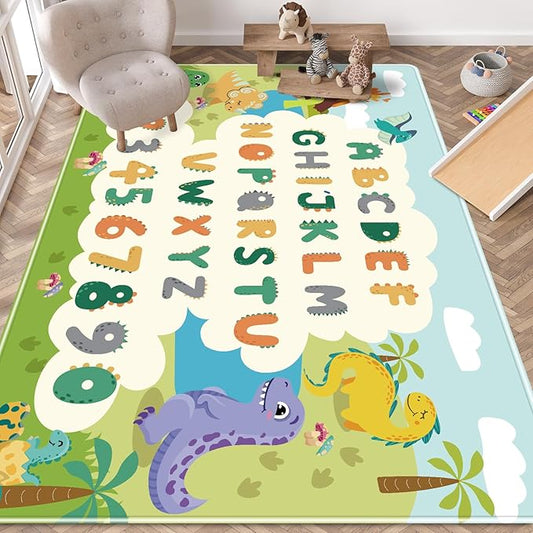 Kids Rug for Playroom,78.7 X 59 Inch Dinosaur Kids Play Mat ABC Classroom Rug,Non-Slip Cute Alphabet Rug Soft Kids Floor Mats Carpet,Toddler Baby Playroom Mat for Kids Room Classroom Playroom - LeafyLoom