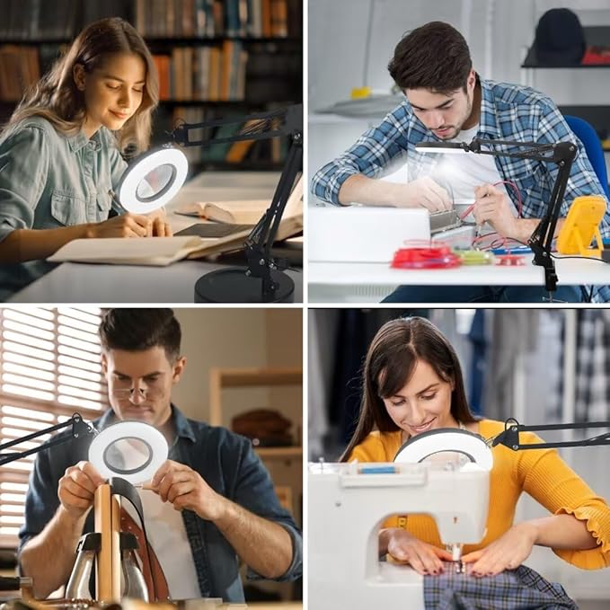 2-in-1 Large Magnifying Glass with Light and Stand-Lighted Magnifying Glass Magnifying Lamp 5 Color Modes Stepless Dimmable-Hands Free Desk Magnifying Glass with Light for Close Work Reading Repair - LeafyLoom