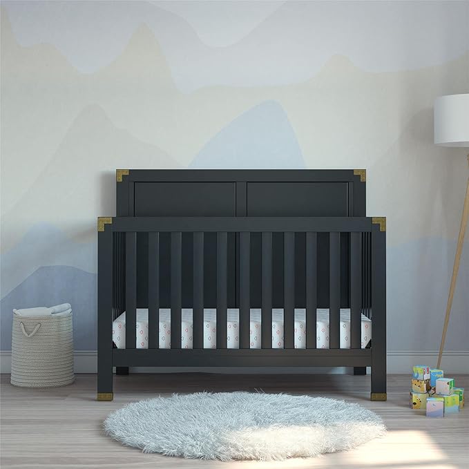 Baby Relax Miles 5-in-1 Convertible Crib, Solid Pine Wood, Black - LeafyLoom