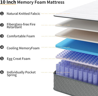 Double Mattress, 10 Inch Memory Foam Full Size Mattress, Full Bed Mattress in a Box Pressure Relief & Firm Mattress Double Size - LeafyLoom