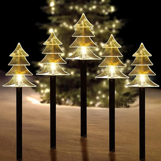 ILLUMINEW Christmas Solar Pathway Lights, Set of 5 Waterproof Landscape Christmas Lights, Stake Christmas Decorations, LED Lights for Yard Lawn Patio Walkway Decor (5PCS-Warm White-Tree) ILLUMINEW