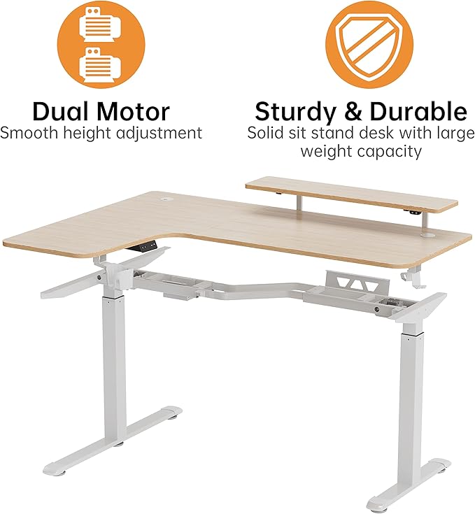 EUREKA ERGONOMIC Standing Desk Adjustable Height 61" Electric Sit Stand Computer Desk L Shaped with Keyboard Tray,Monitor Stand &LED, Dual Motor Memory Presets Sit to Desk Adjustable Desk, Left/Maple - LeafyLoom