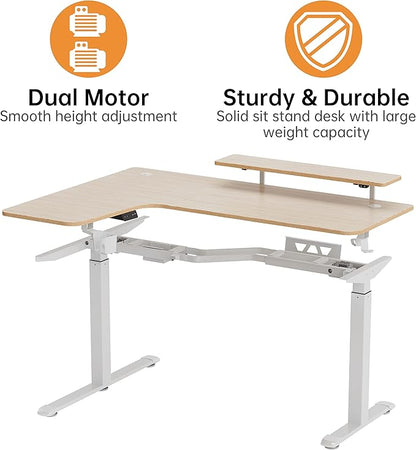 EUREKA ERGONOMIC Standing Desk Adjustable Height 61" Electric Sit Stand Computer Desk L Shaped with Keyboard Tray,Monitor Stand &LED, Dual Motor Memory Presets Sit to Desk Adjustable Desk, Left/Maple - LeafyLoom