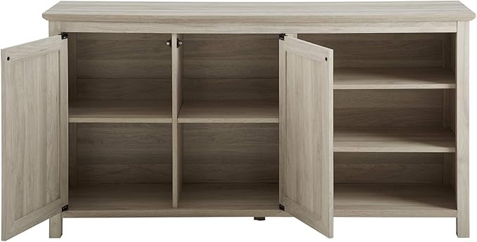 Walker Edison Modern Wood Grooved Buffet Sideboard with Open Storage-Entryway Serving Storage Cabinet Doors-Dining Room Console, 58 Inch, Birch - LeafyLoom