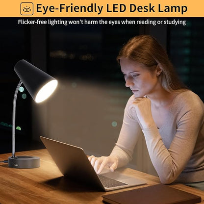 RUNTOP Desk Lamp, Black Desk Lamps for Home Office, LED Desk Light with USB Port and Type C Port, 5 Brightness Levels, 5 Color Temperatures, Flexible Gooseneck Desk Lamp, Table Lamp for Reading Study - LeafyLoom