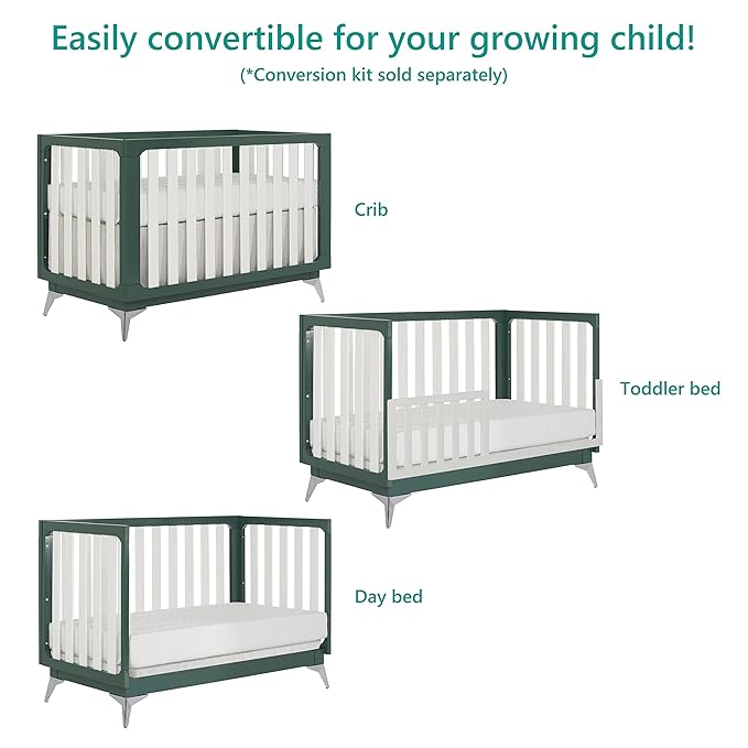 Sweetpea Baby Ultra Modern 4-in-1 Convertible Crib in Green in Olive, Greenguard Gold Certified , 58.5x30x47 Inch (Pack of 1) - LeafyLoom