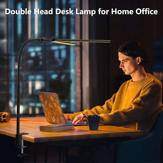 EppieBasic LED Desk lamp,Double Head Architect Desk Lamps for Home Office,Extra Bright Workbench Office Lighting,Eye Protection Modern Desk Light for Monitor Studio Working Reading 1200LM - LeafyLoom