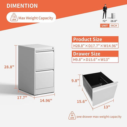 2 Drawer File Cabinet,White Metal Filing Cabinets for Home Office,Vertical File Cabinet with Lock for A4/Letter/Legal Size Files,Assembly Required - LeafyLoom