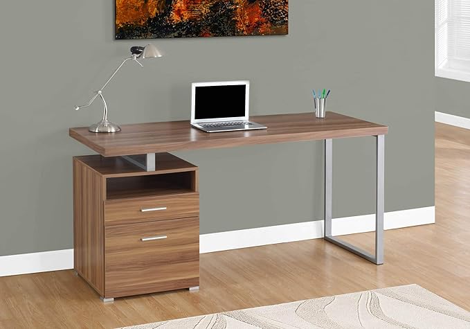 Monarch Specialties Computer Writing Desk for Home & Office Laptop Table with Drawers Open Shelf and File Cabinet-Left or Right Set Up, 60" L, Walnut - LeafyLoom