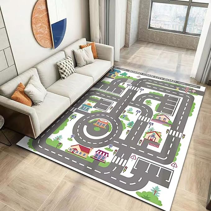 Kids Rug Play Mat Great for Playing with Cars and Toys,Educational Kid Road and Traffic City Life Carpet,Children Baby Fun Throw Rug for Bedroom Play Room,35X59Inch/90X150CM - LeafyLoom