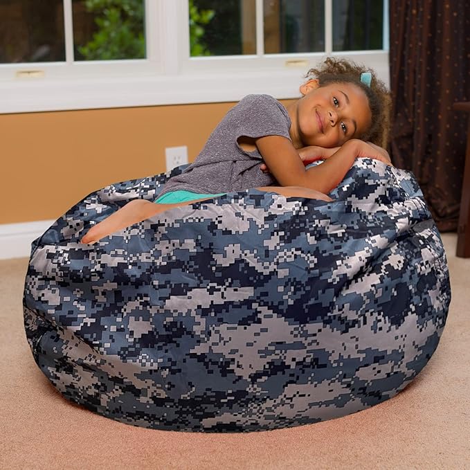 Posh Creations Bean Bag Chair for Kids, Teens, and Adults Includes Removable and Machine Washable Cover, Soft Nylon - Camo Digital, 38in - Large - LeafyLoom