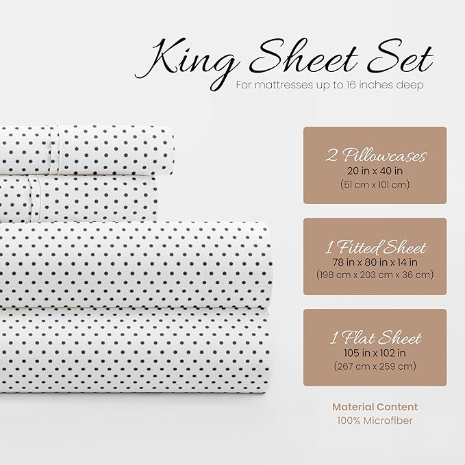 Linen Market 4 Piece King Bedding Sheet Set (Gray Stippled) - Sleep Better Than Ever with These Ultra-Soft & Cooling Bed Sheets for Your King Size Bed - Deep Pocket Fits 16" Mattress - LeafyLoom