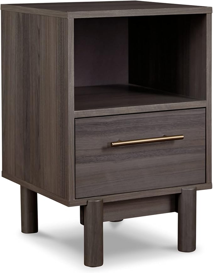 Signature Design by Ashley Brymont Mid-Century Modern 1 Drawer Nightstand with Open Cubby, Gray - LeafyLoom