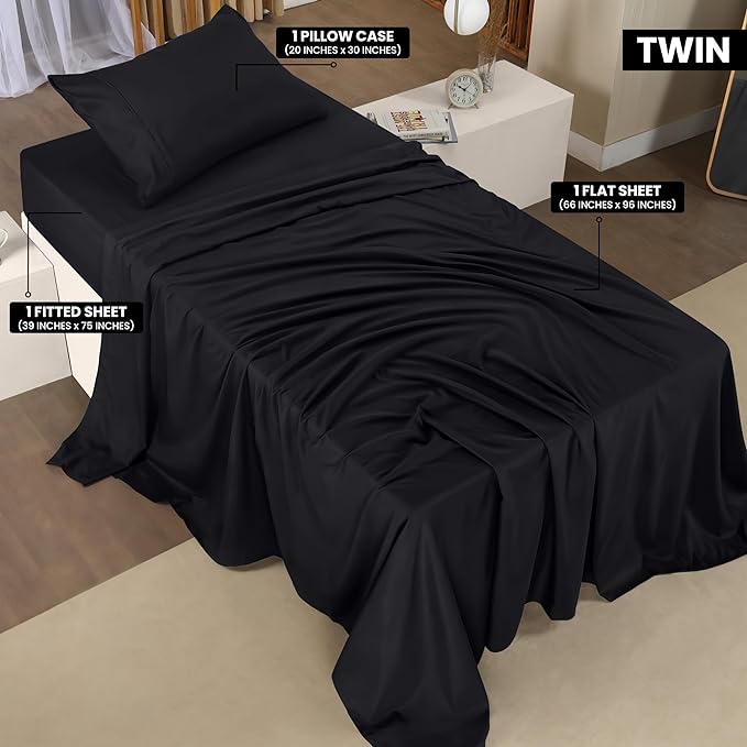 Utopia Bedding Twin XL Sheets - 3 Piece Bedding - Brushed Microfiber - Shrinkage and Fade Resistant - Easy Care (Twin XL Twin Extra Long Black) - LeafyLoom