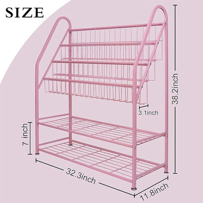 aboxoo Metal Kids Bookshelf Pink Bookcase Freestanding for Children Girls Room 32 inches Large Toddler Pink Stable Bookcase Bookstore Library Book Unit Storage - LeafyLoom