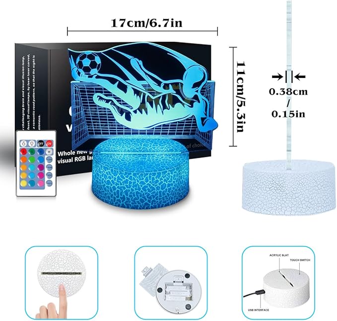 Soccer Night Light,Soccer Gifts for Kid,3D Soccer Lamp,Kids Bedside Lamp,16 Color Change Decor Lamp with Remote & Smart Touch, Gifts for Christmas Birthday Boys Men Girls - LeafyLoom