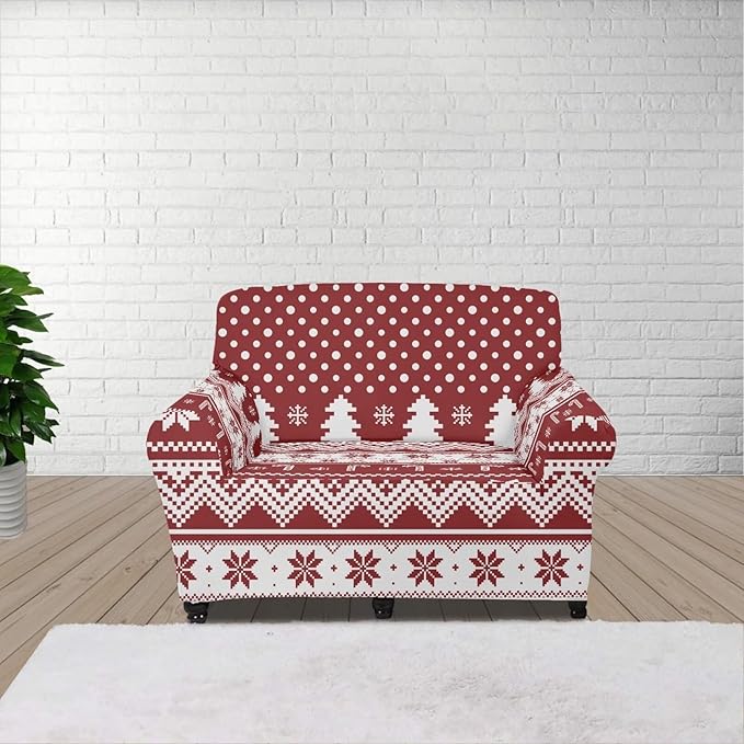 FKELYI Boho Christmas Easy Going Stretch Sofa Slipcover Washable Sofa Couch Cover Comfortable Furniture Protector with Elastic Bottom S FKELYI