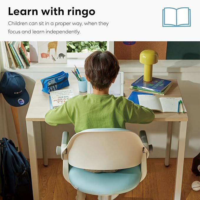 SIDIZ ringo Kids Desk Chair : Ergonomic Kids Chair with Footrest, 4-Step Growing Function, Adjustable Seat Height, Sit-Locking Casters, Swivel Type Kids Chair (Mint Green Chair) - LeafyLoom