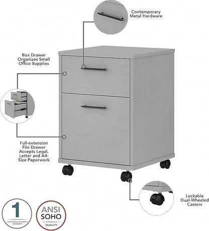 Bush Furniture Key West 60W L Shaped Desk with 2 Drawer Mobile File Cabinet in Cape Cod Gray - LeafyLoom