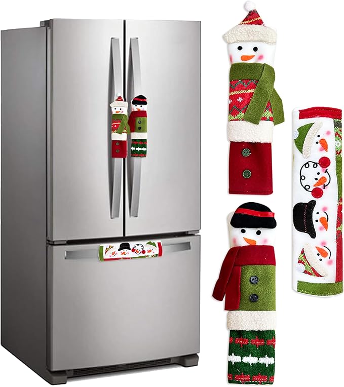 3 Piece Set Christmas Snowman Refrigerator Door Handle Covers Appliance Handle Covers Christmas Decorations Fits Standard Size Kitchen Refrigerator Microwave Oven Or Dishwasher PTFNY