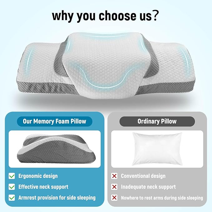 Firm Odorless Pillow Cervical Memory Foam Pillow Pain Relief Pillow for Neck and Shoulder Ergonomic Cooling Bed Pillow Side Back Sleeper - LeafyLoom