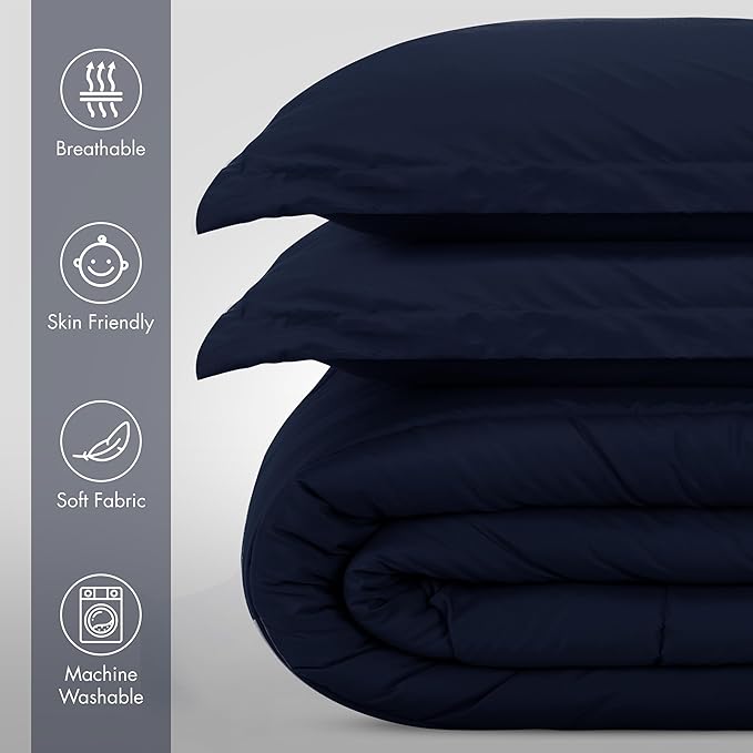 Utopia Bedding All Season Navy Comforter Set with 2 Pillow Cases, 3 Piece Soft Brushed Microfiber Kids Bedding Set for Boys/Girls, Machine Washable (Twin) - LeafyLoom