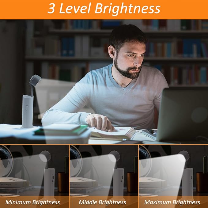 Small Desk Lamp, Mini Table Lamps for Home Office, Portable LED Flashlight/Book Light with USB Charging Port (5000MAH), Night Reading Light with Phone Holder/Eye Caring 3-Brightness Mode - LeafyLoom