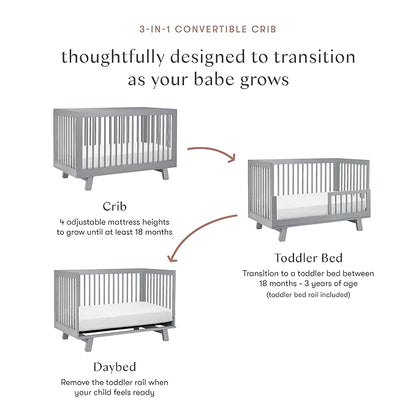 Babyletto Hudson 3-in-1 Convertible Crib with Toddler Bed Conversion Kit in Grey, Greenguard Gold Certified - LeafyLoom