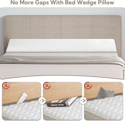 King Bed Wedge Pillow - Versatile Wedge Pillow Bed Gap Filler. Can Also be Used as a headboard Pillow, Mattress Wedge, and Bed Gap Filler (White 54"x10"x6") - LeafyLoom