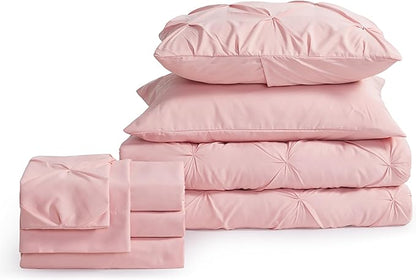 Bedsure Pink Twin Comforter Set for Girls - 5 Pieces Twin Bedding Sets, Pinch Pleat Pink Twin Bed in a Bag with Comforter, Sheets, Pillowcase & Sham - LeafyLoom