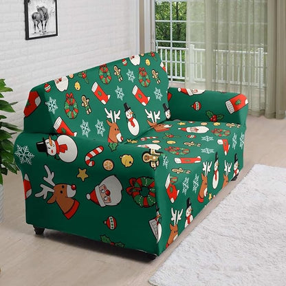 FKELYI Christmas Decorations Green Sofa Slipcover Santa Claus Stretch Sofa Couch Cover for Indoor Washable Furniture Protector with Elastic Bottom L FKELYI