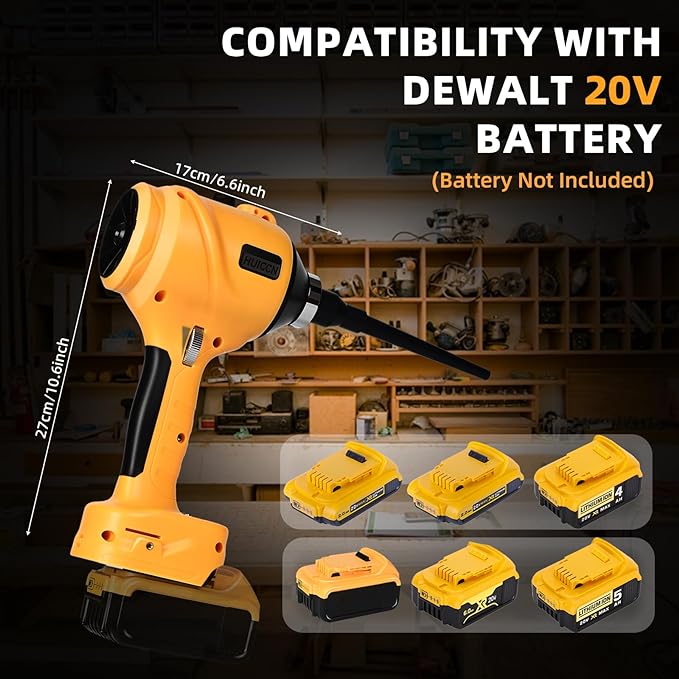 Cordless Dust Blower for Dewalt 20V Battery, Brushless Handheld Leaf Blower Compressed Air Duster 447 MPH for Garages Workshop Sawmill Room Home Cleaning(Battery Not Included) - LeafyLoom