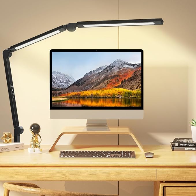 LED Desk Lamp with Clip, Multi-Angle Flexible 3-Segment 2-Light Source Office Desk Lamp, Clip-on Eye-Care 4 Color Temperature Modes&5 Brightness, Table Lamp for Home Office Studio Study Nail - LeafyLoom