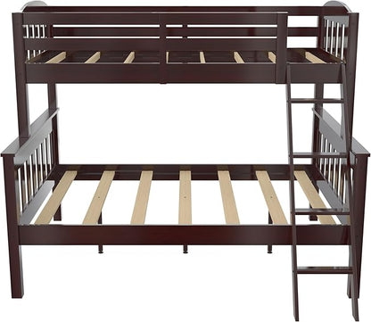 DHP Airlie Convertible Wood Bunk Bed, Stackable and Detachable Bed Frames for Kids and Teens, with Angled Ladder, High Guardrail, Wood Slats, No Boxspring Required, Twin-Over-Full, Espresso - LeafyLoom