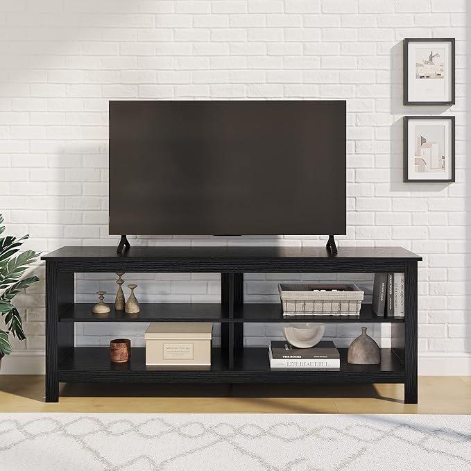 Panana TV Stand, Moden 4 Cubby TV Stand for 60 inch TV, Farmhouse Television Stands Entertainment Center Media Stand with Storage TV Table Stand for Living Room - LeafyLoom