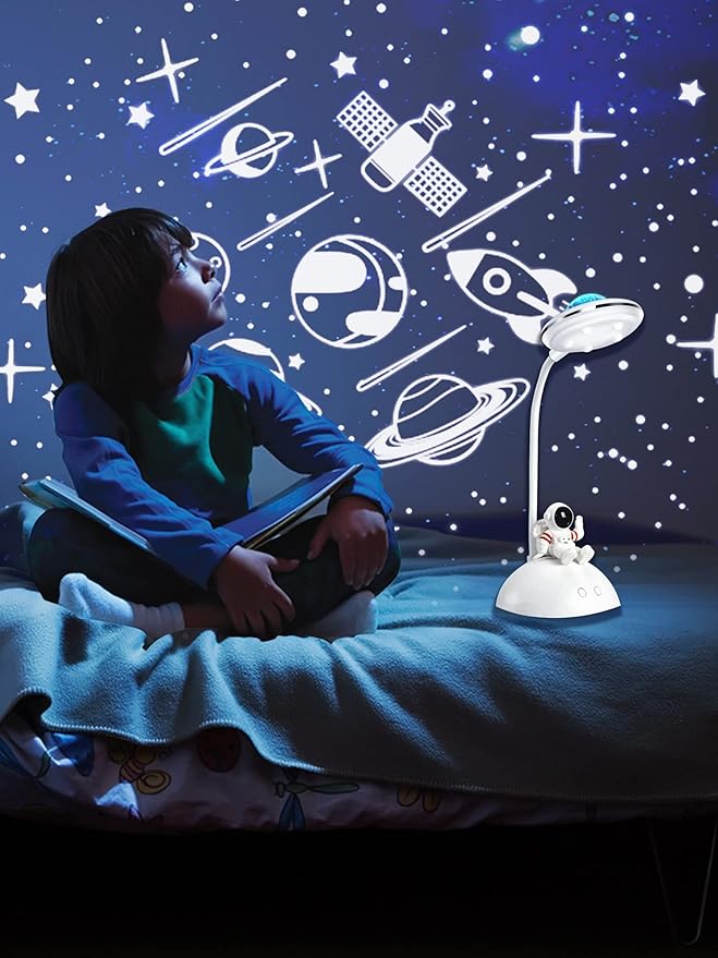 LED Desk Lamp for Kids, Star Projector Galaxy Night Light, Astronaut Cute Small Desk Lamps with USB Charging Port, Eye-Caring Study Table Lamp for Boys Bedroom, Gifts for Christmas, Birthdays - LeafyLoom