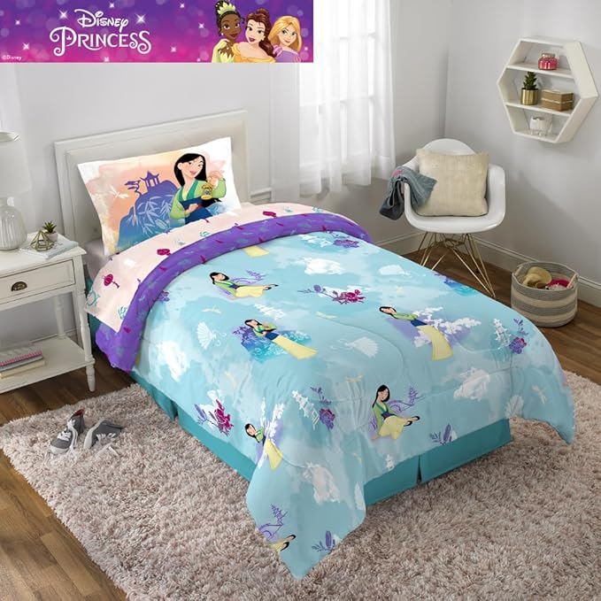 Franco Disney Princess Mulan Kids Bedding Super Soft Microfiber Comforter and Sheet Set, 4 Piece Twin Size, (Official Licensed Product) - LeafyLoom