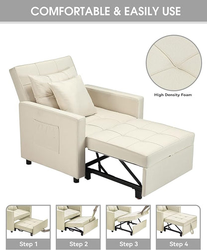 XSPRACER [UPDATED] Convertible Sleeper Chair Bed 3 in 1, Stepless Adjustable Backrest,Armchair, Sofa, Bed, Linen, Warm White, Single One - LeafyLoom